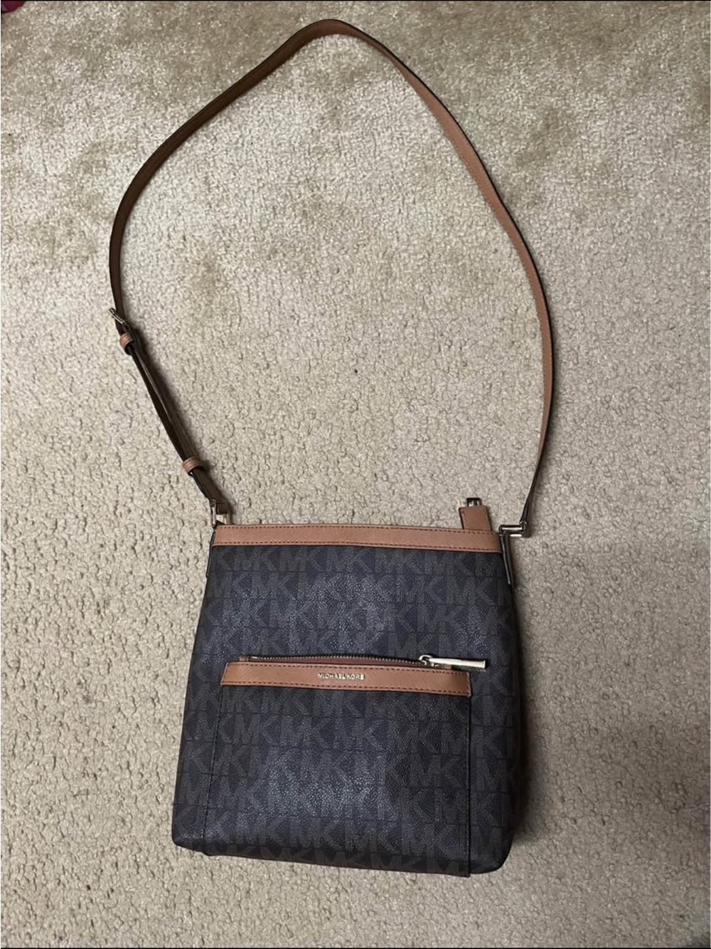 Michael Kors Brown and Tan MK Logo Crossbody Bag